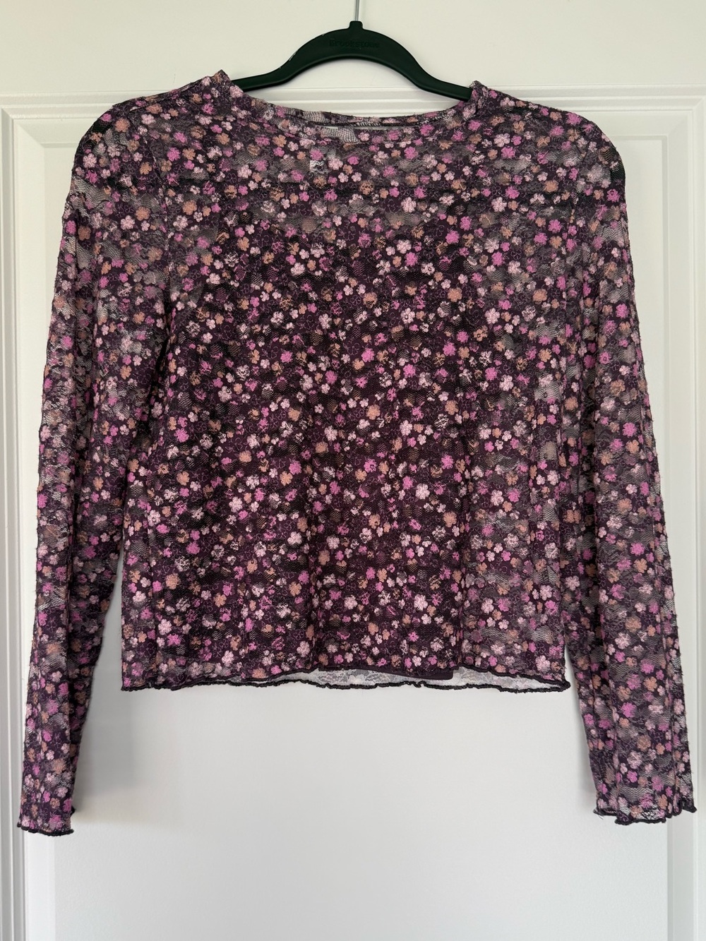 George Pink and Black Floral Mesh Long Sleeve Top